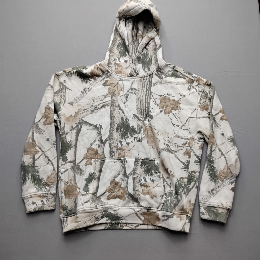Hollister Mens Small Tall Boxy Fit Snow Camo Fleece Hoodie Sweatshirt White